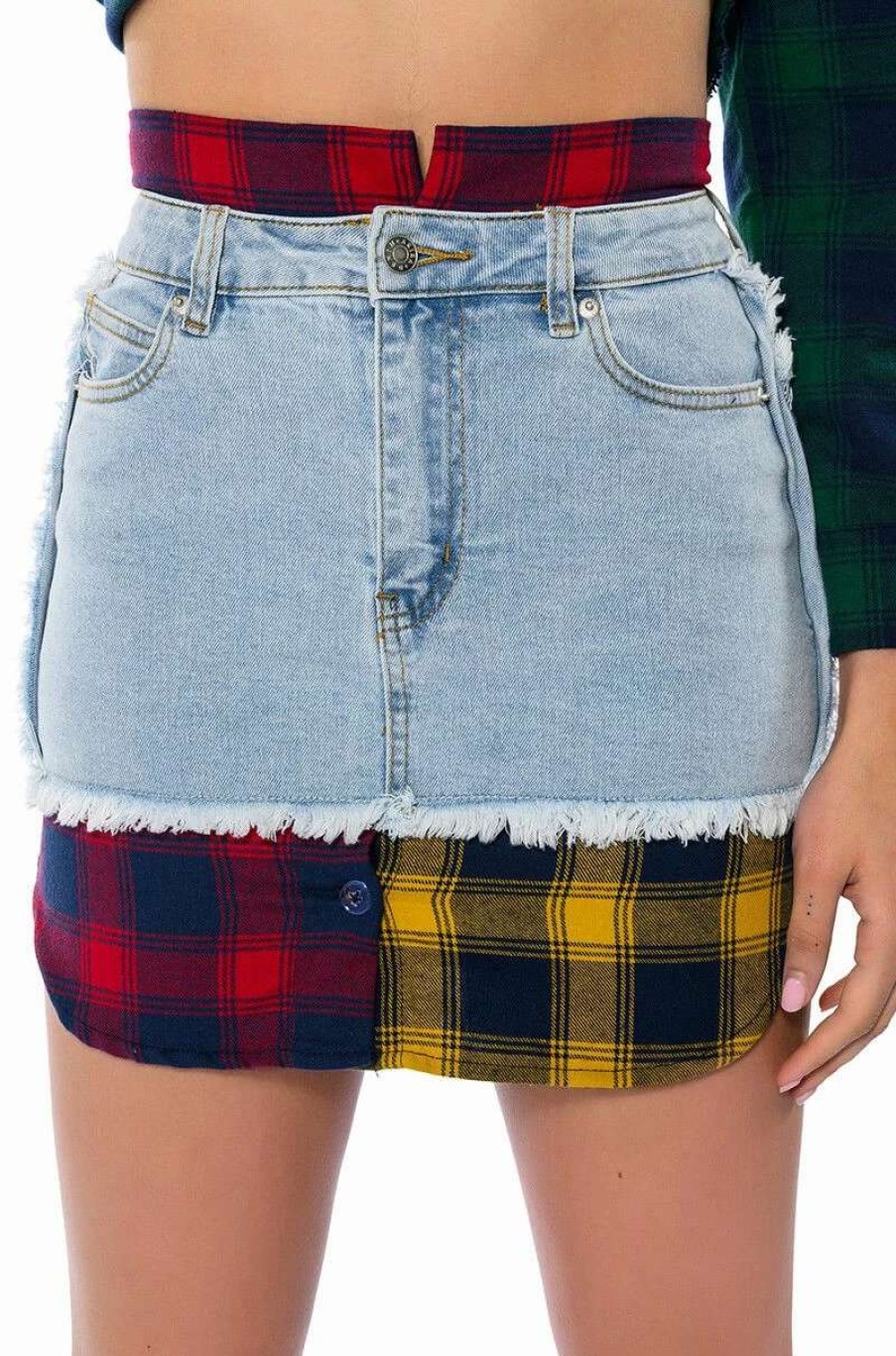 Denim * | Marianna Plaid Detailed Mini Skirt Red Multi