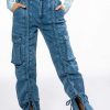 Denim * | Kenna Front Tie Detail Cargo Jeans Medium Blue Denim