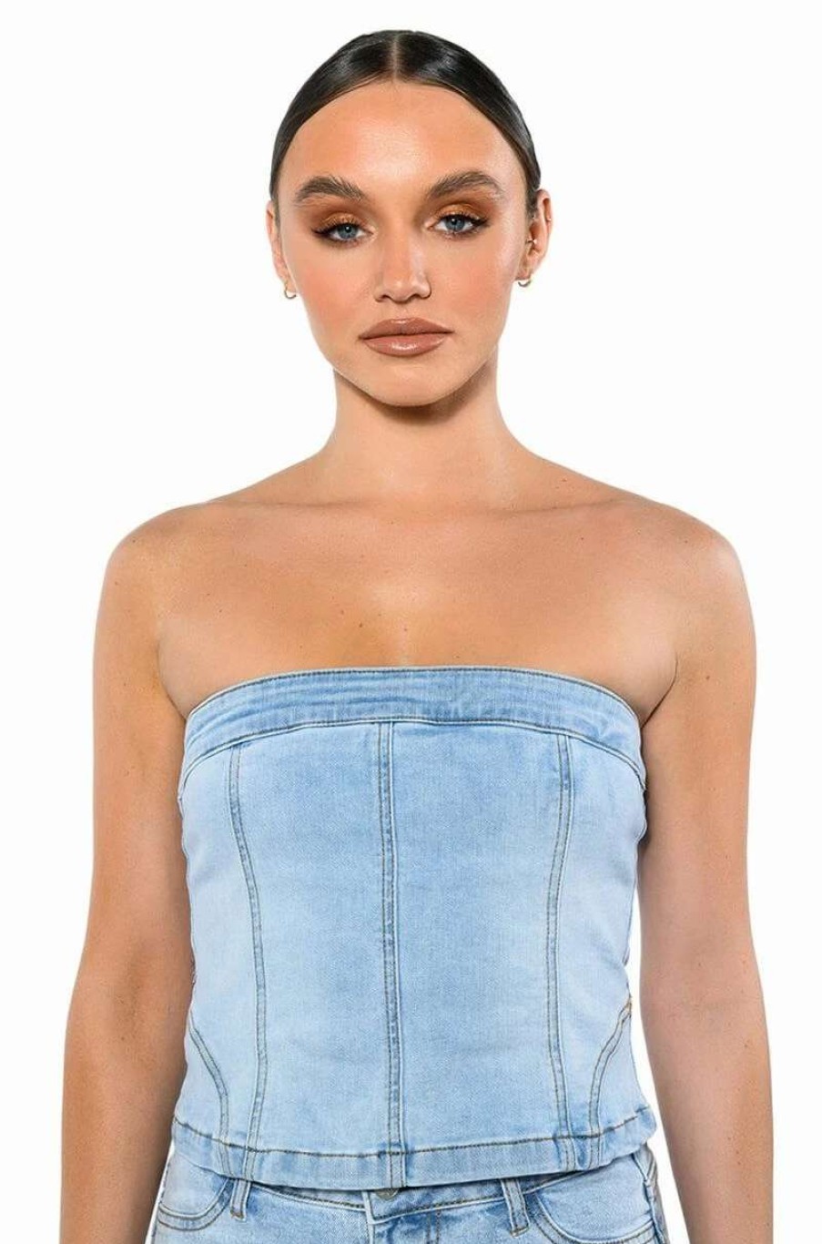 Two Piece Sets * | Not Your Average Girl Denim Strapless Top Light Blue