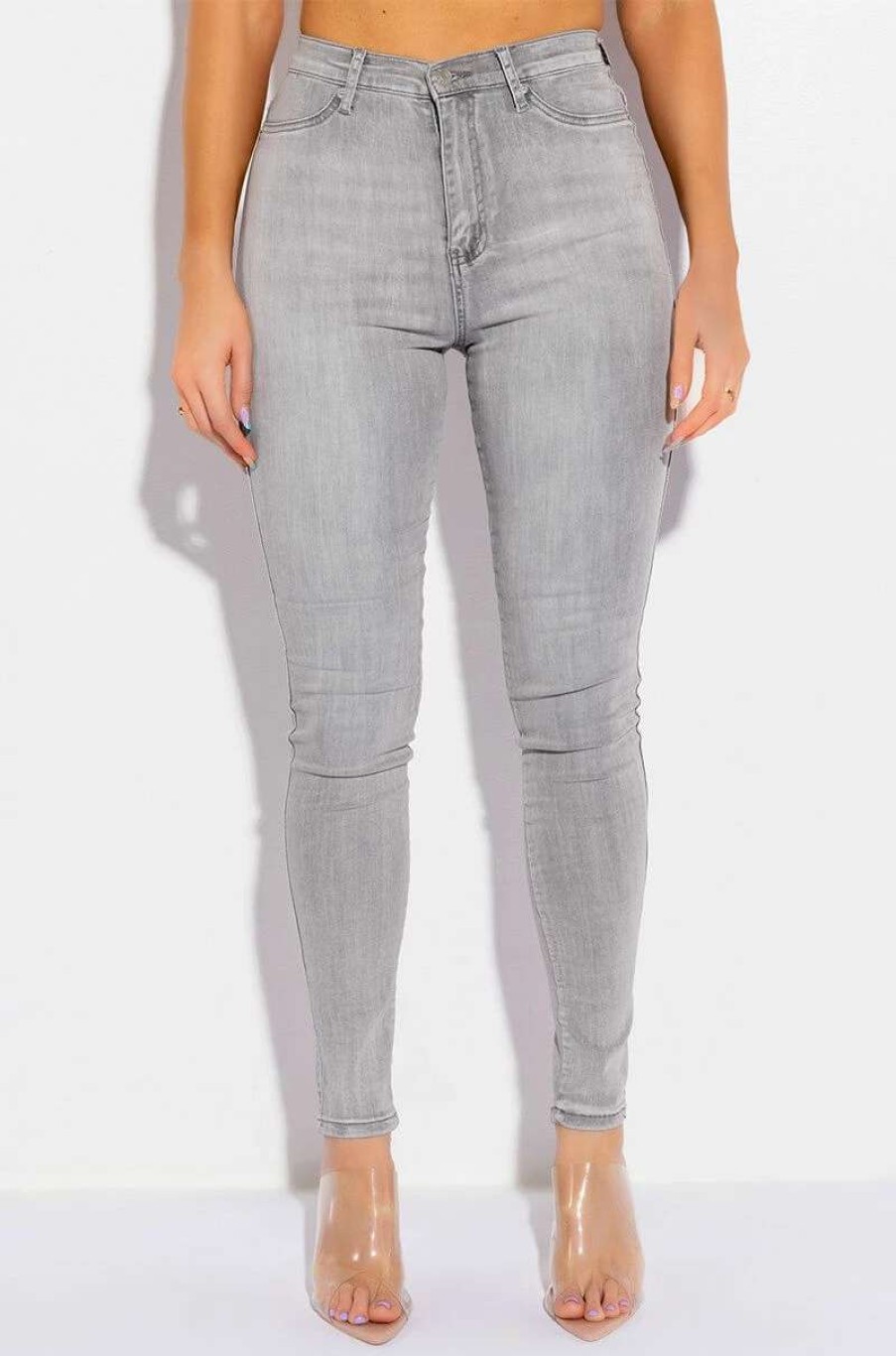 Denim * | Flex-Fit High Waisted Super Stretchy Skinny Jeans Grey