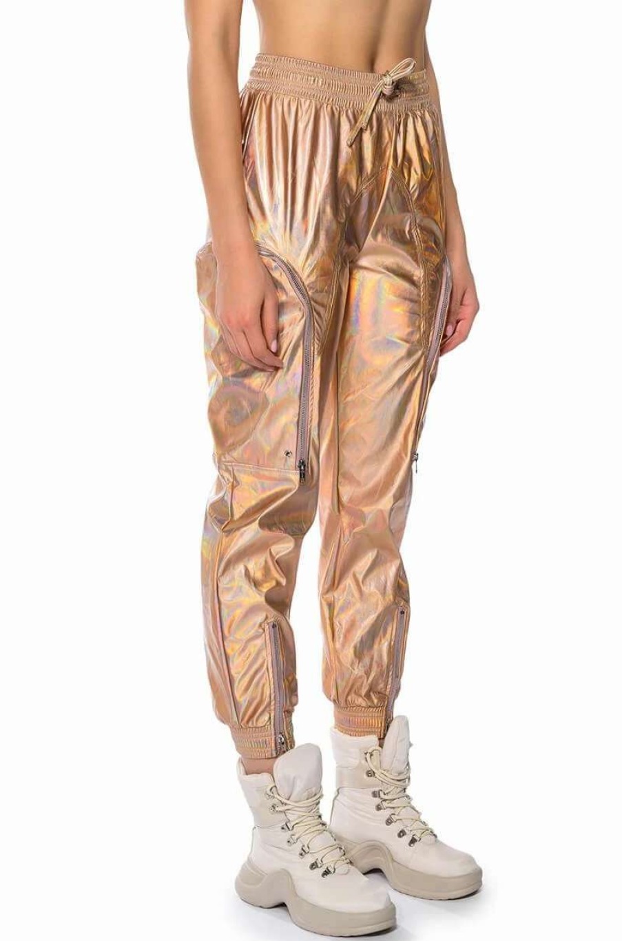 Pants * | Rockstar Metallic Zipper Detail Jogger Pink