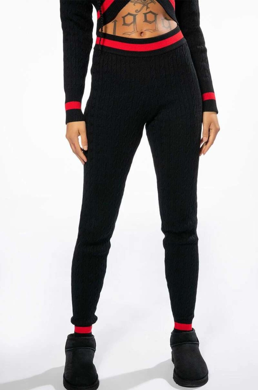 Two Piece Sets * | One Love Stripe Sweater Legging Red Multi