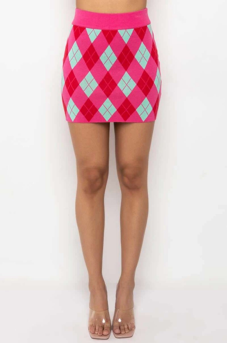 Two Piece Sets * | Get A Clue Knit Mini Skirt Pink Multi