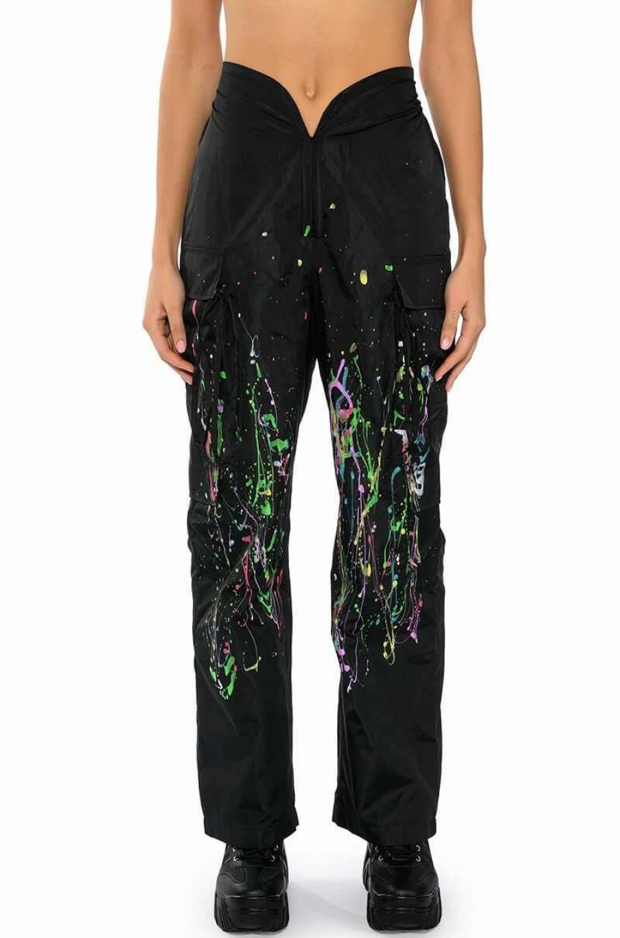 Pants * | My Time Painted Wide Leg Pants Black Multi