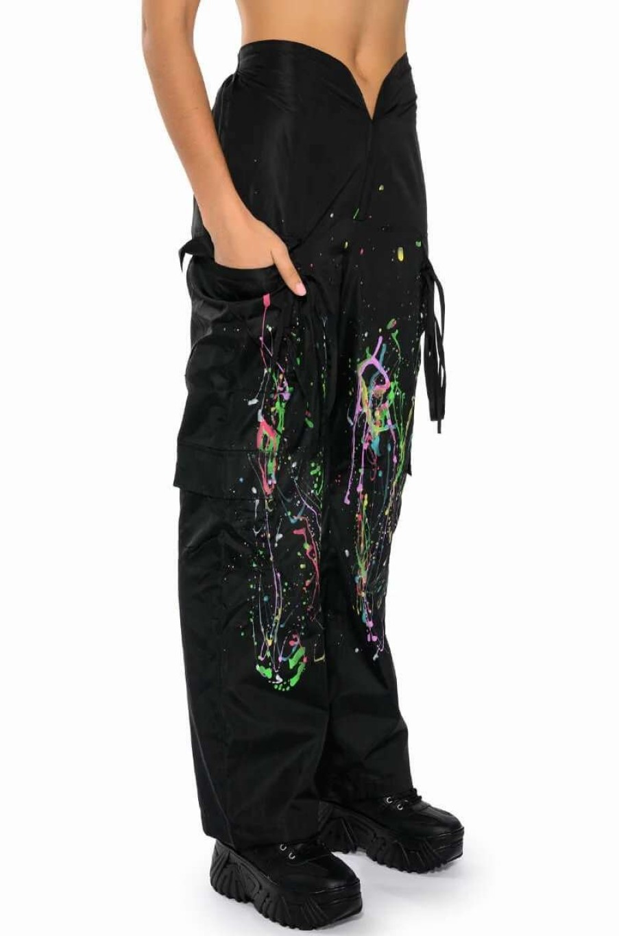 Pants * | My Time Painted Wide Leg Pants Black Multi