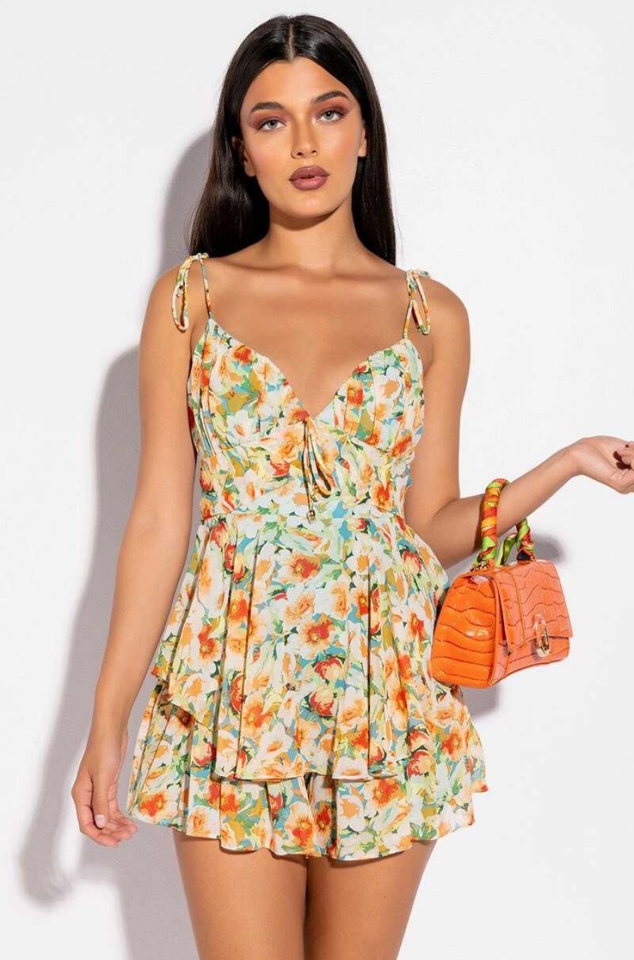 Rompers & Jumpsuits * | Everything And More Floral Romper Yellow Multi