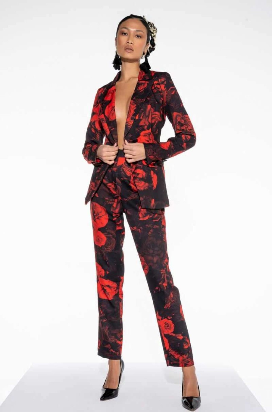 Two Piece Sets * | Hard To Handle Floral Trousers Red