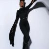 Rompers & Jumpsuits * | On Top Dramatic Sleeve Catsuit Black