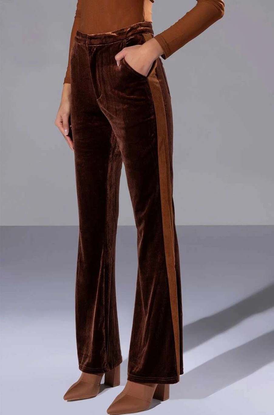 Pants * | Gabrielle Velvet Flare Trouser Brown