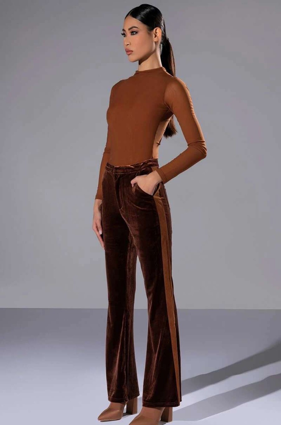 Pants * | Gabrielle Velvet Flare Trouser Brown