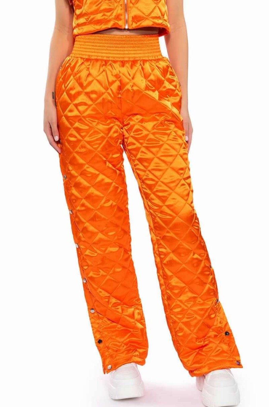 Pants * | Cozy Mode Quilted Satin Breakaway Jogger Orange