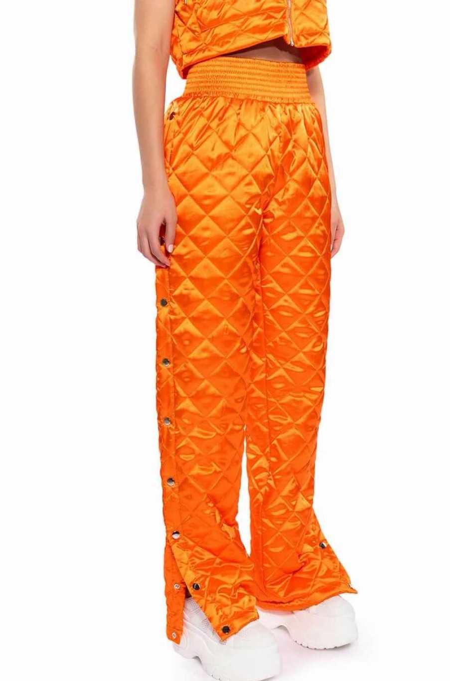 Pants * | Cozy Mode Quilted Satin Breakaway Jogger Orange