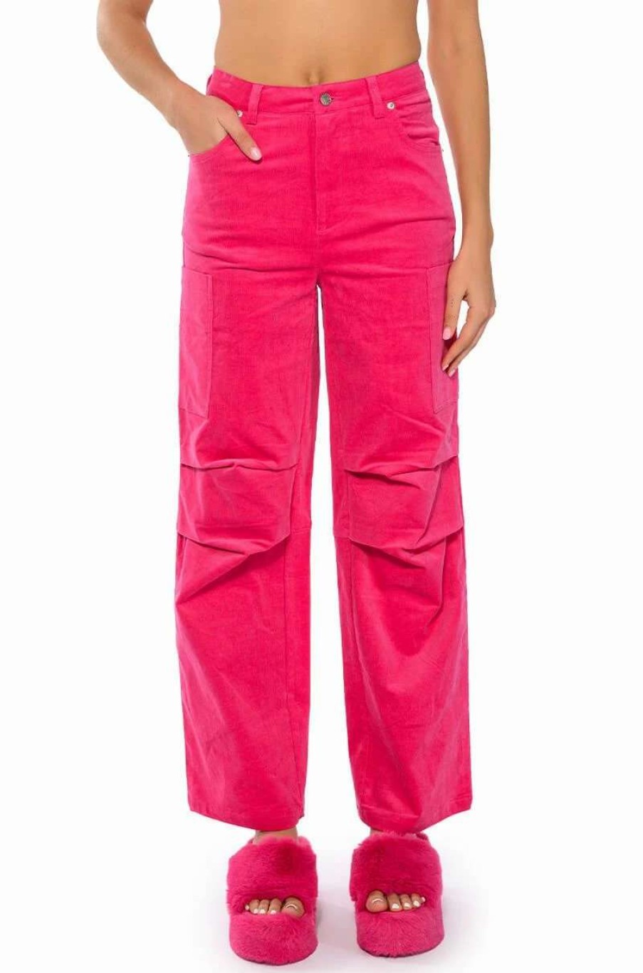 Pants * | Not A Secret Relaxed Corduroy Pants Pink