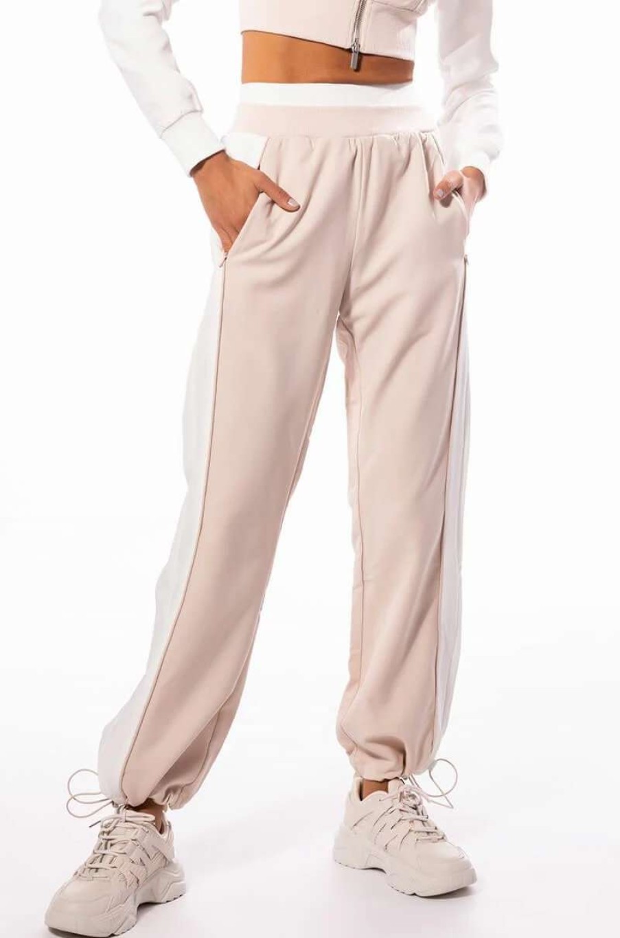 Two Piece Sets * | Listen Up Color Block Wide Leg Sweatpant Beige