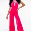 Rompers & Jumpsuits * | On Me Cross Neck Velvet Flared Jumpsuit Fuchsia