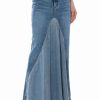 Denim * | Added Flare Front Pleat Maxi Skirt Light Blue Denim