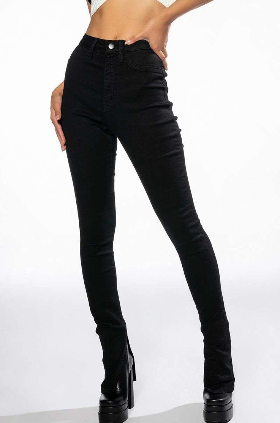 Denim * | Ruby High Rise Split Hem Skinny Jeans