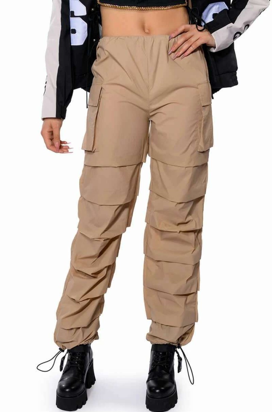 Pants * | Get Down Ruched Parachute Pant Taupe