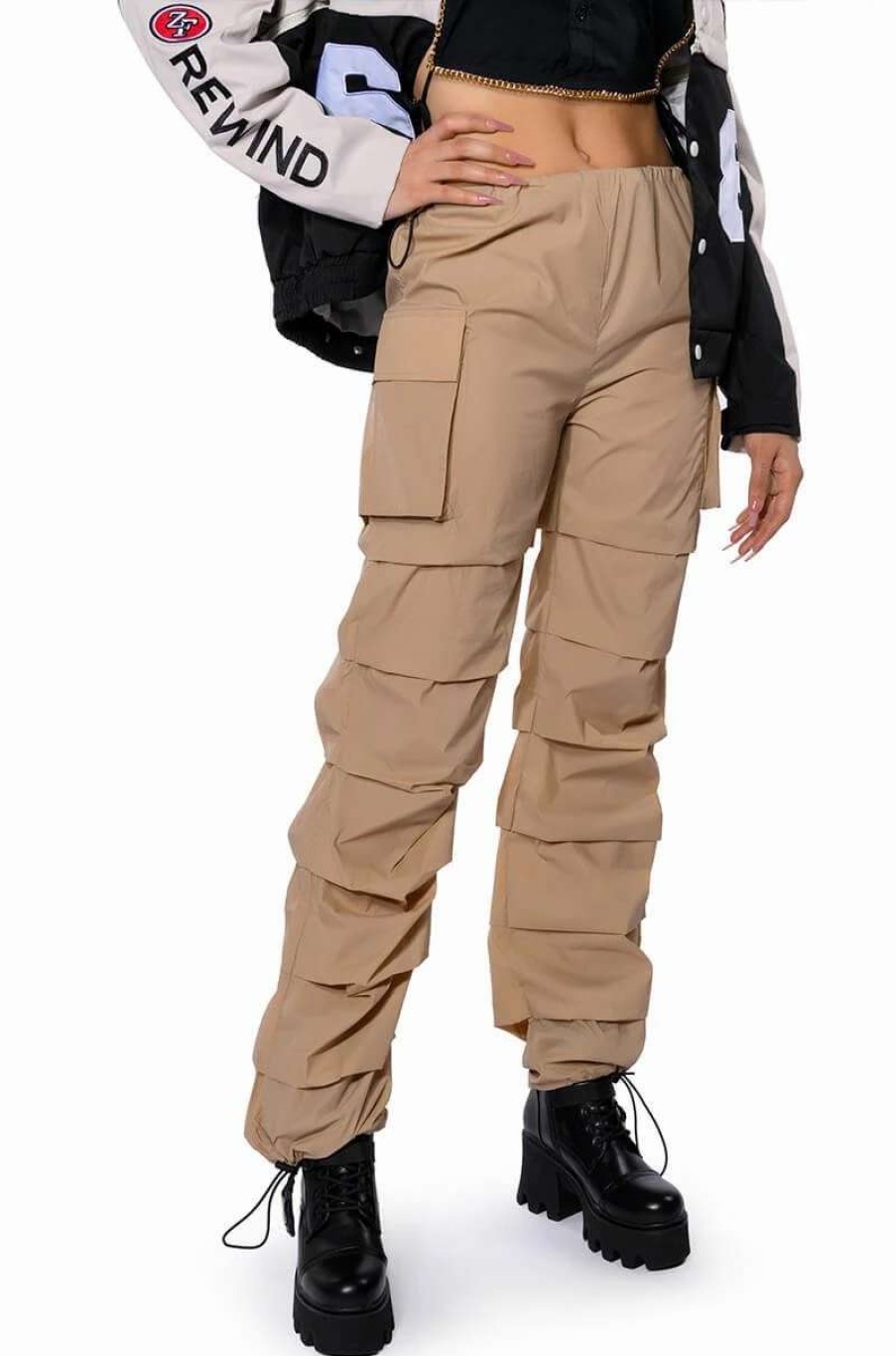 Pants * | Get Down Ruched Parachute Pant Taupe