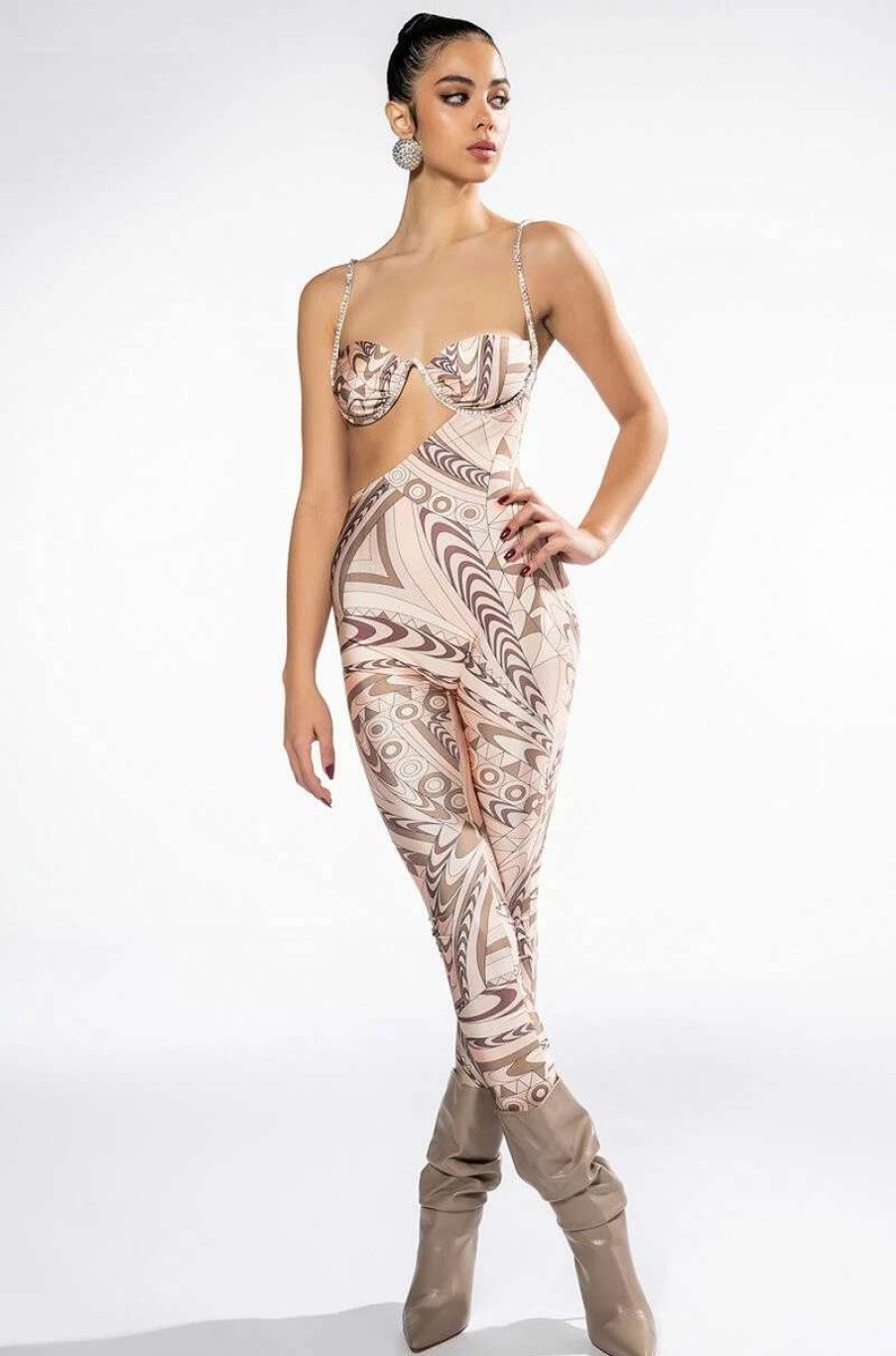 Rompers & Jumpsuits * | Wild Ride Rhinestone Embellished Cutout Jumpsuit Nude