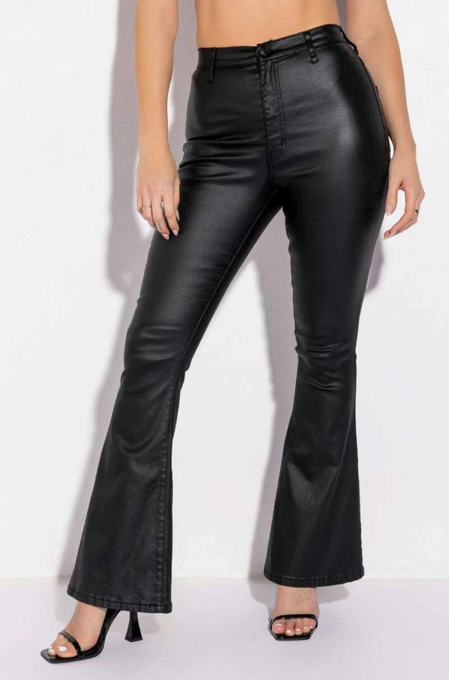 Pants * | On Duty Vegan Leather High Rise Flare Pants