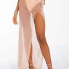 Two Piece Sets * | Disco Doll Embellished High Slit Mesh Maxi Skirt Light Brown