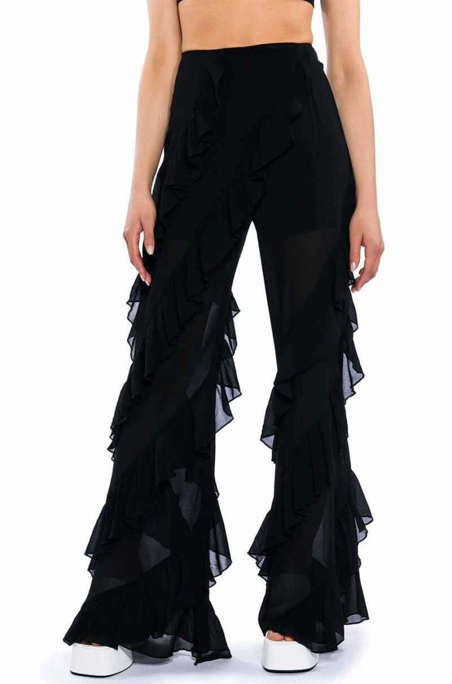 Pants * | Nina Ruffle Trouser Black