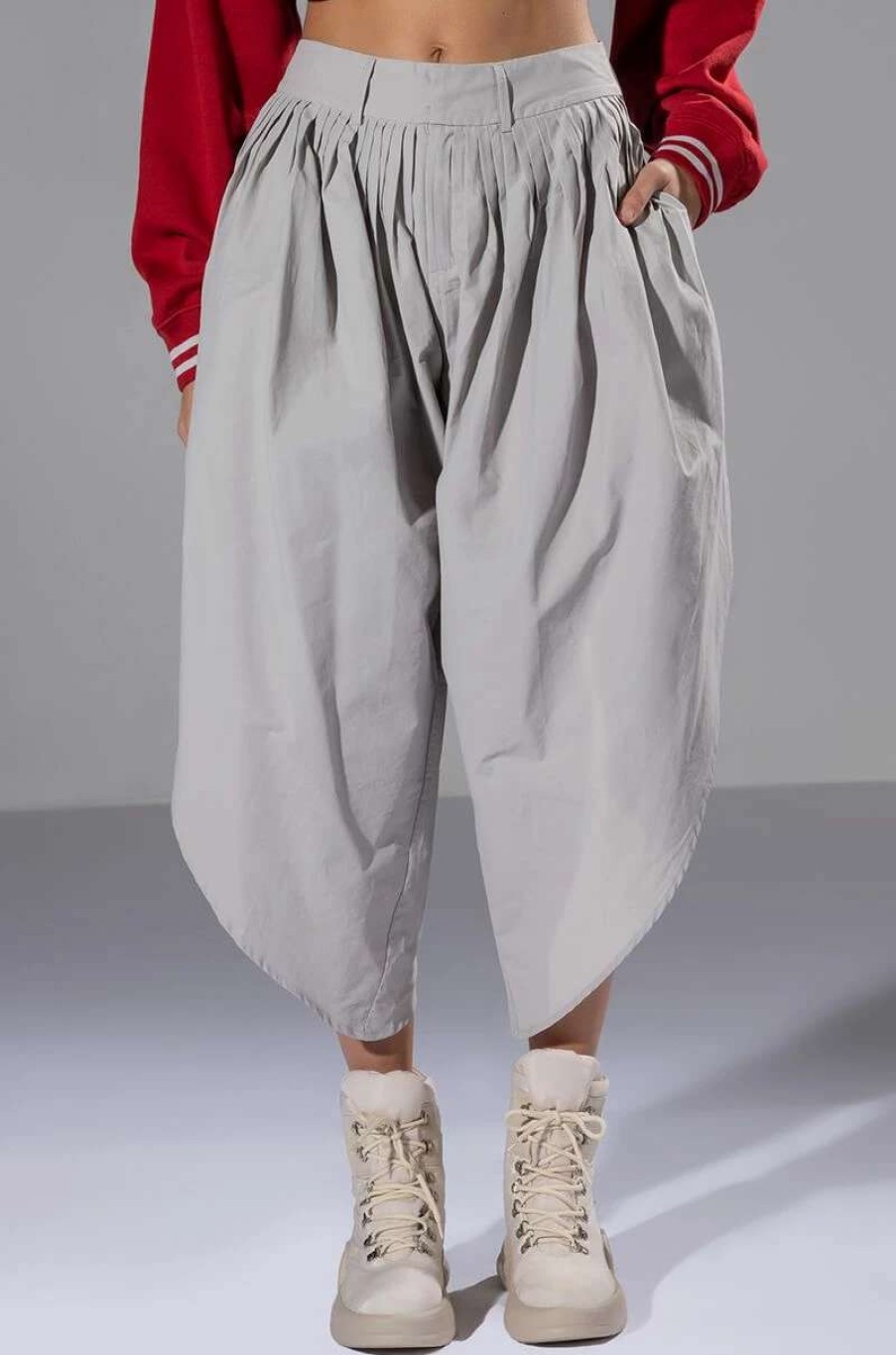 Pants * | Tre Chic Cropped Oversized Pants Light Grey