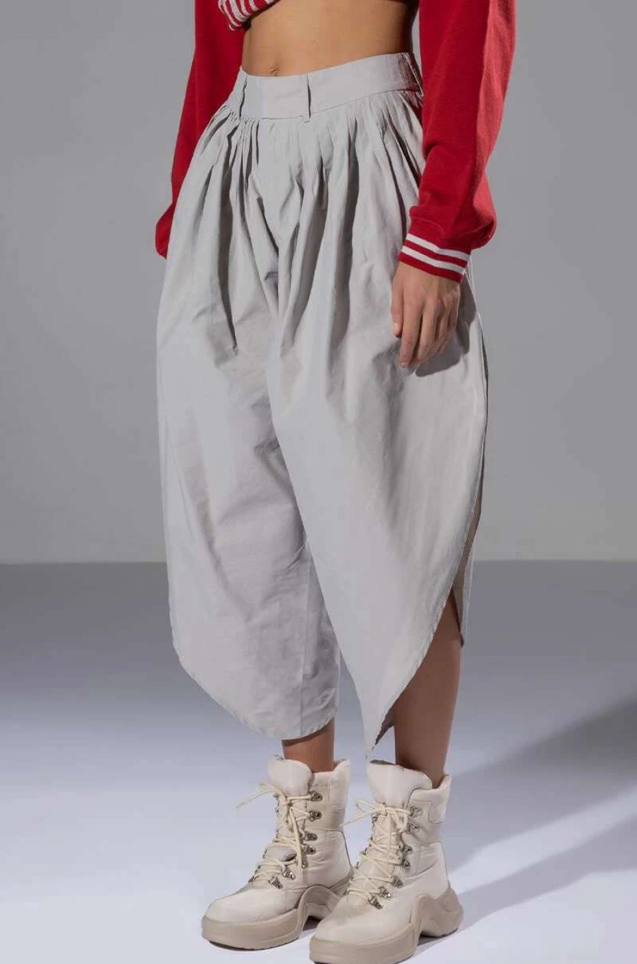 Pants * | Tre Chic Cropped Oversized Pants Light Grey