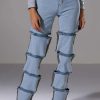 Denim * | Temptation High Rise Layered Wide Leg Jean Light Blue Denim