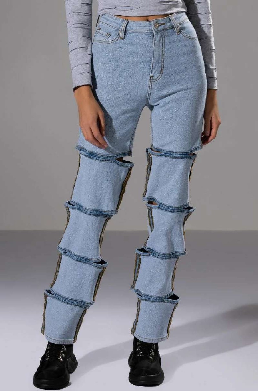 Denim * | Temptation High Rise Layered Wide Leg Jean Light Blue Denim