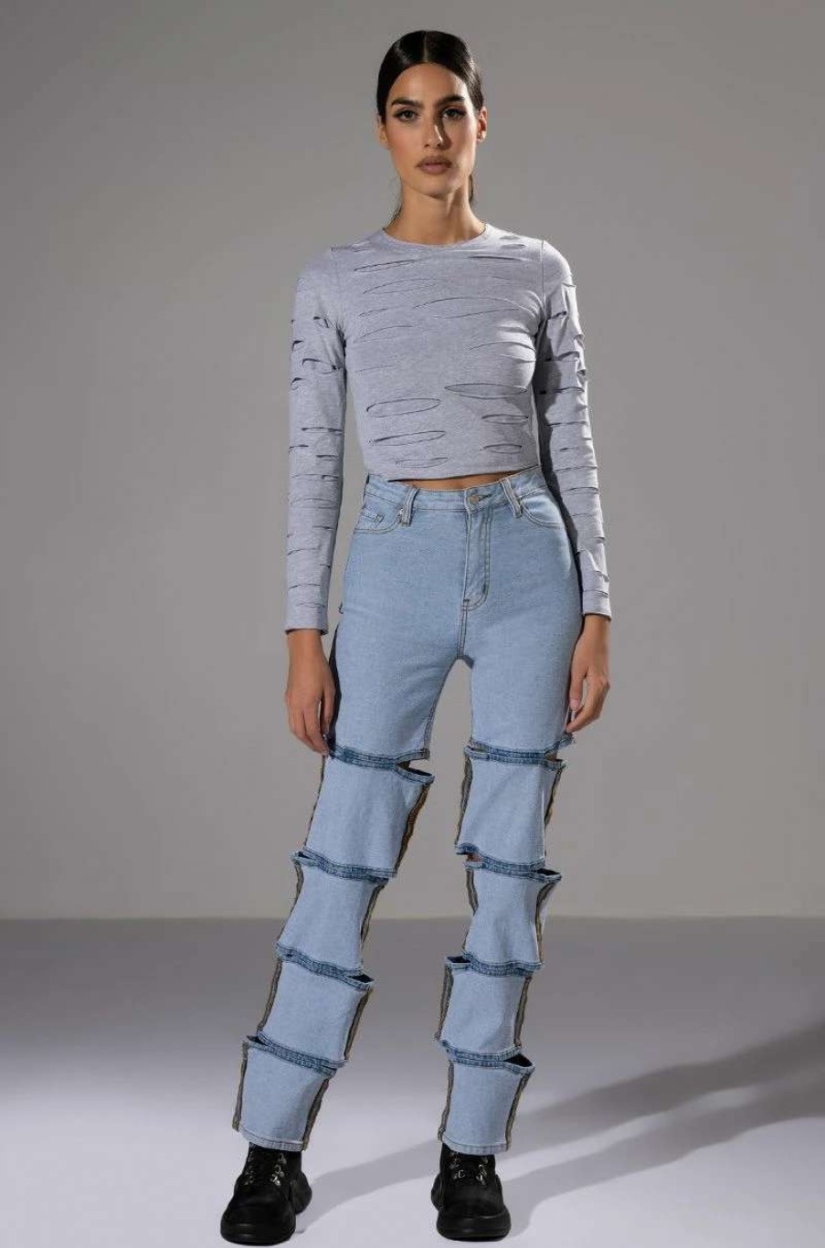 Denim * | Temptation High Rise Layered Wide Leg Jean Light Blue Denim