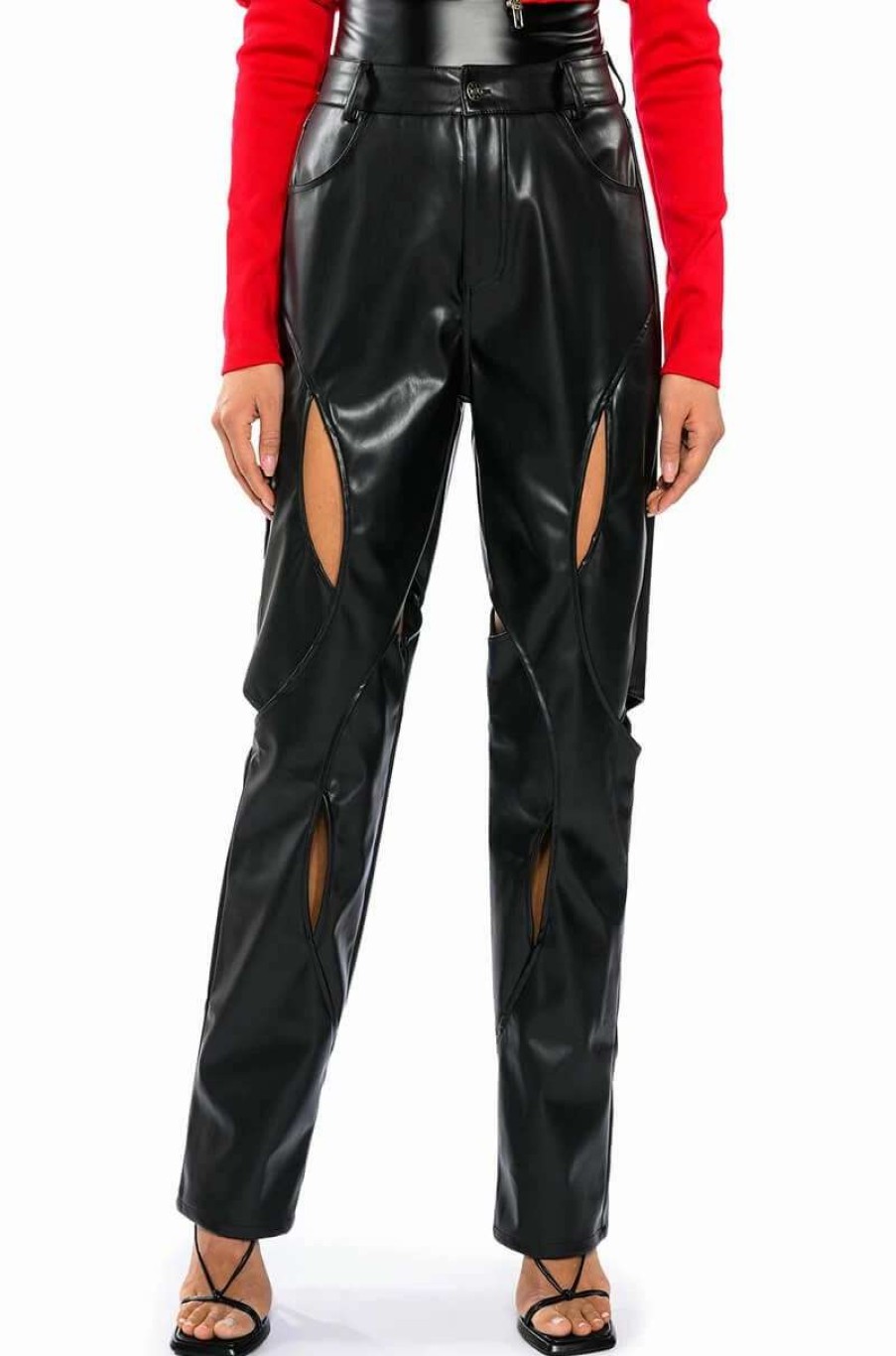 Pants * | Jump Around Relaxed Cutout Faux Leather Pant Black