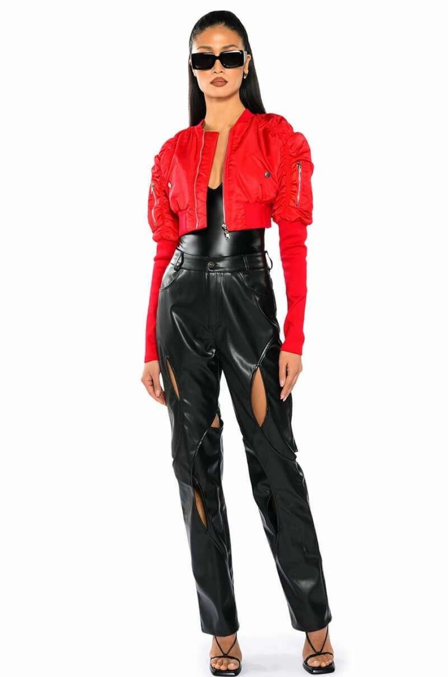 Pants * | Jump Around Relaxed Cutout Faux Leather Pant Black