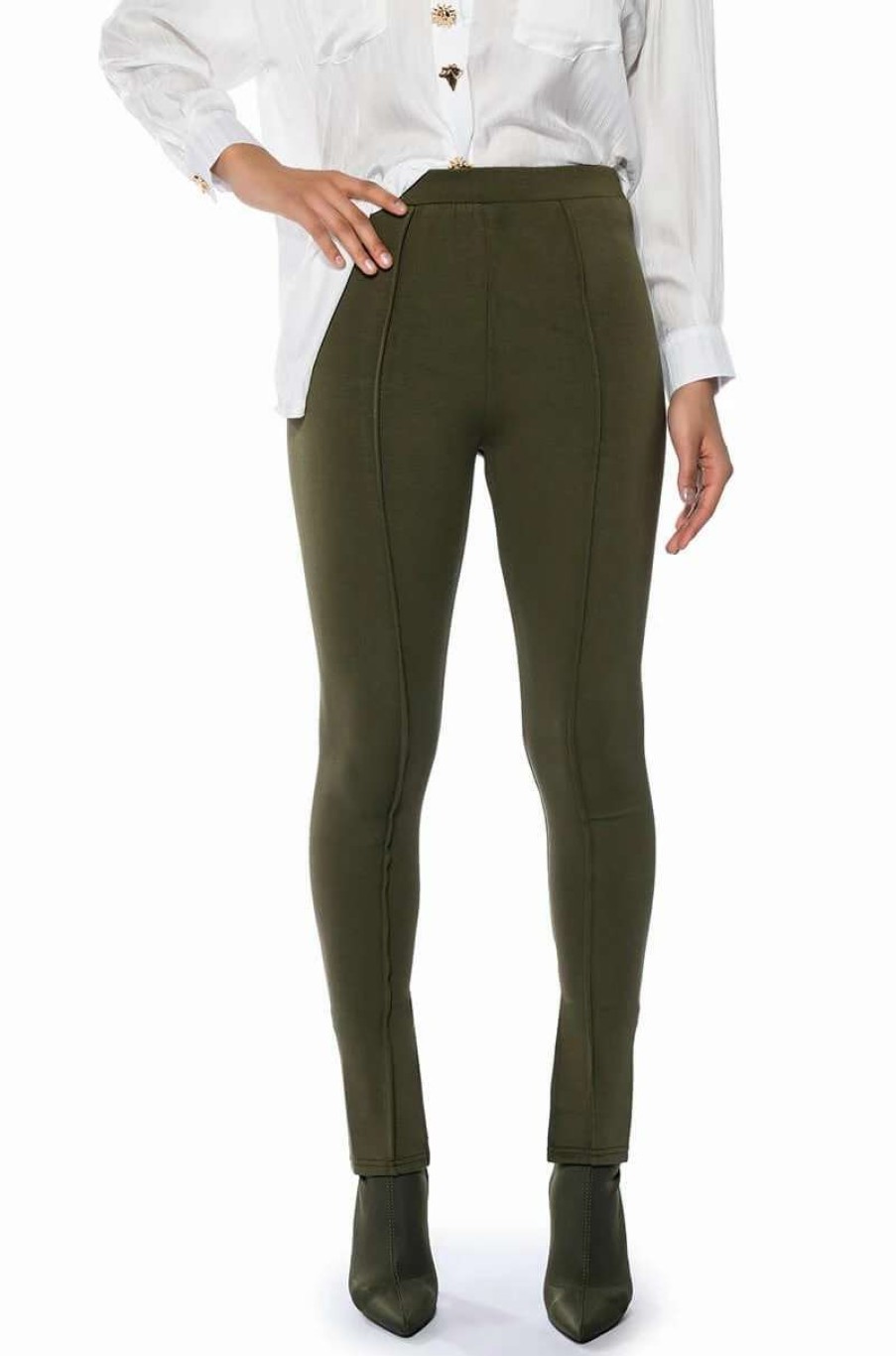 Pants * | Celine High Rise Slit Pant Olive