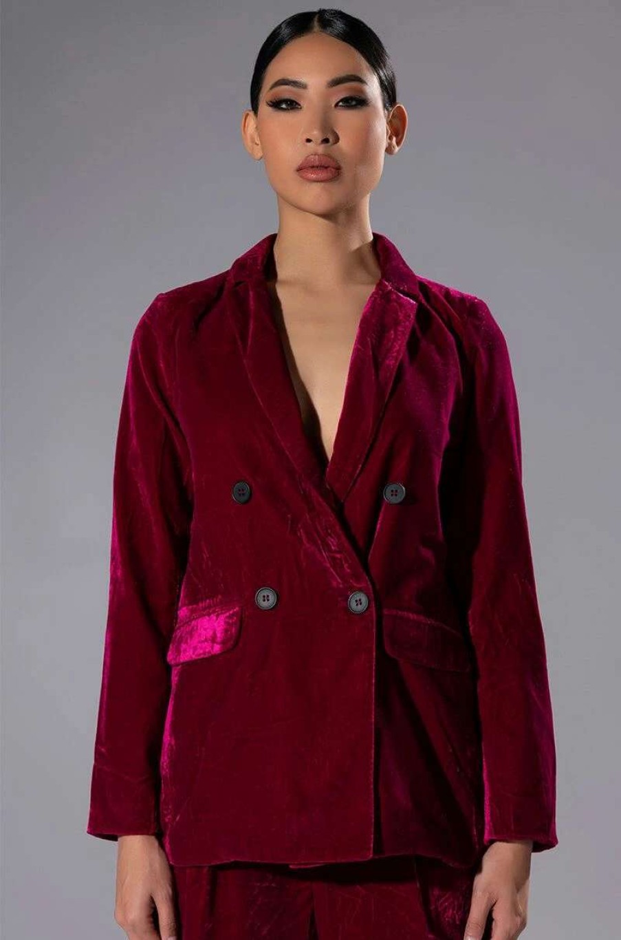 Two Piece Sets * | Pretty In Velvet Double Breasted Blazer Fuchsia