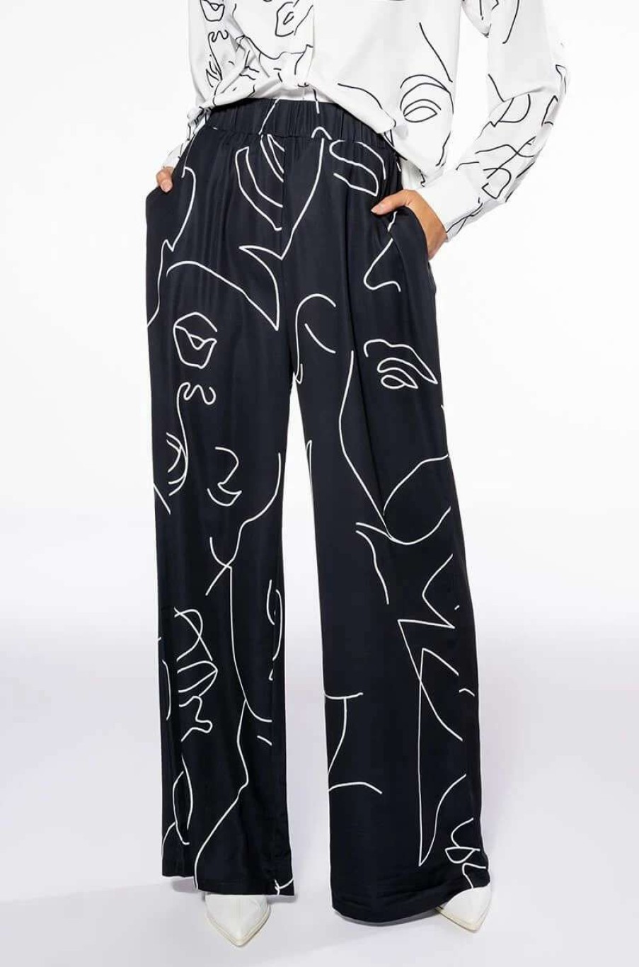 Two Piece Sets * | Faces Wide Leg Pant Black White