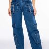 Denim * | Calypso Mid Rise Wide Leg Jeans Dark Blue