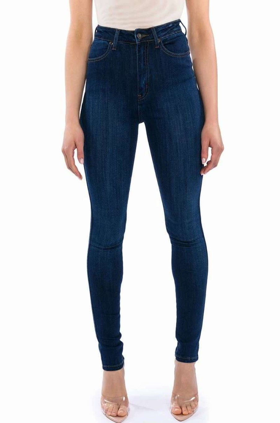 Denim * | Model Call High Rise Stretchy Skinny Jeans Dark Blue