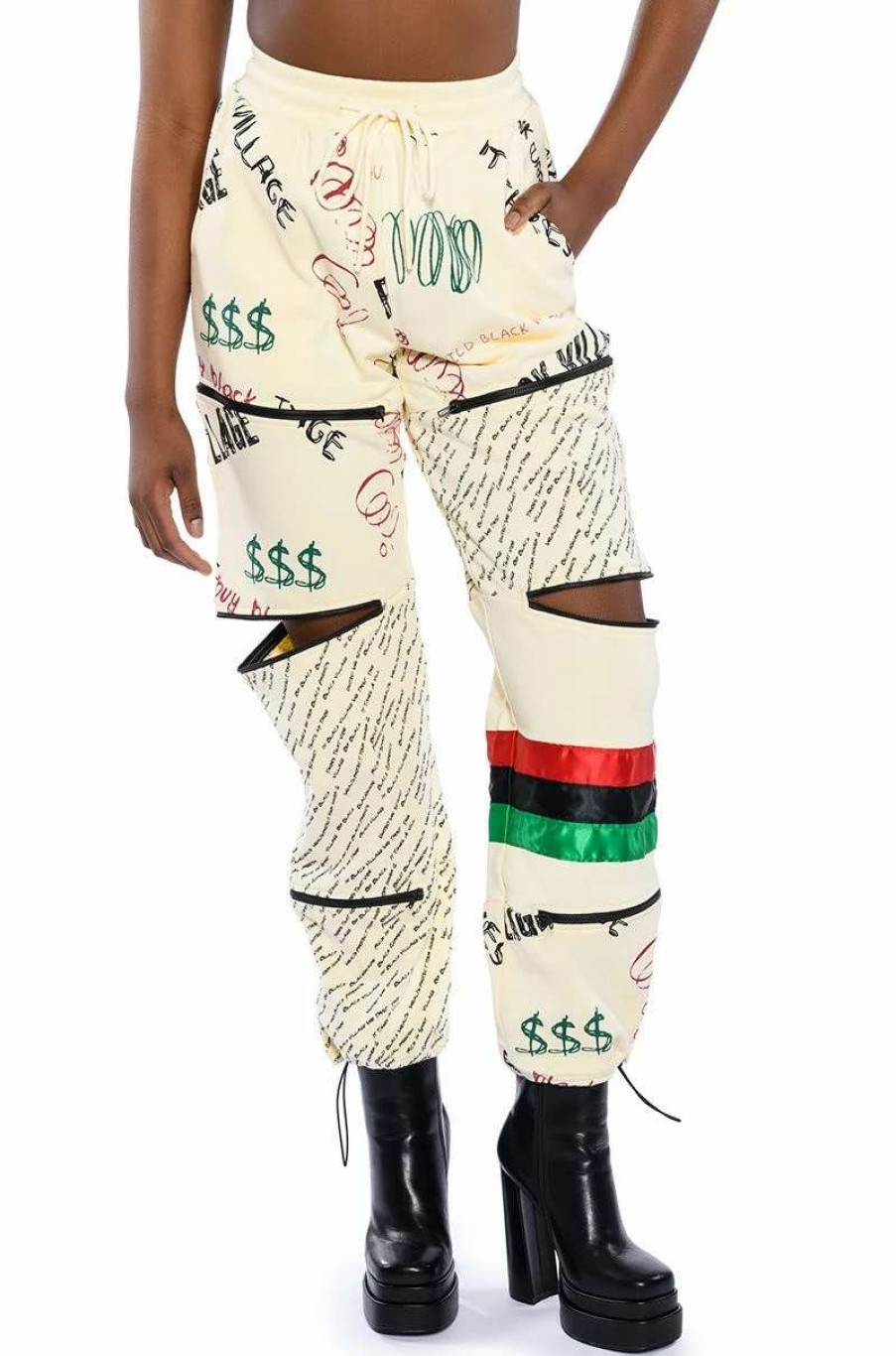 Pants * | Black Village Foundation Zipper Detail Sweatpant Beige Multi