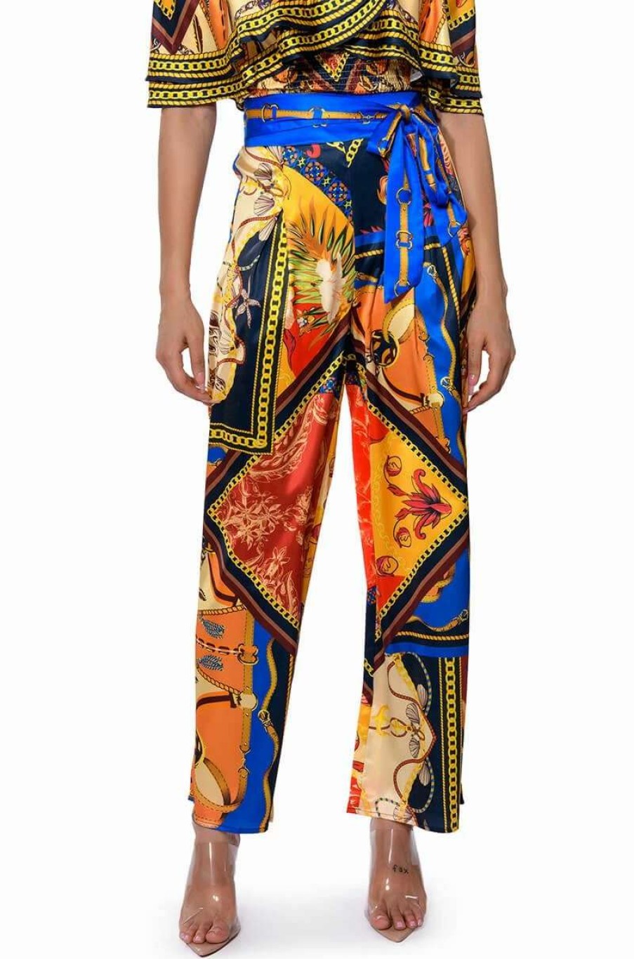 Pants * | Ezra Printed Tie Front Palazzo Pant Multi