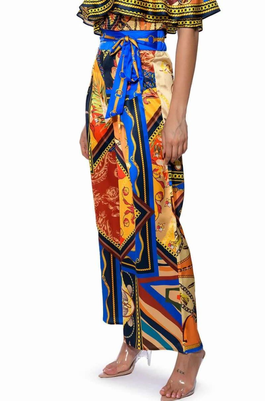 Pants * | Ezra Printed Tie Front Palazzo Pant Multi