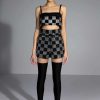 Two Piece Sets * | Pop Star Checkered Rhinestone Short Black White