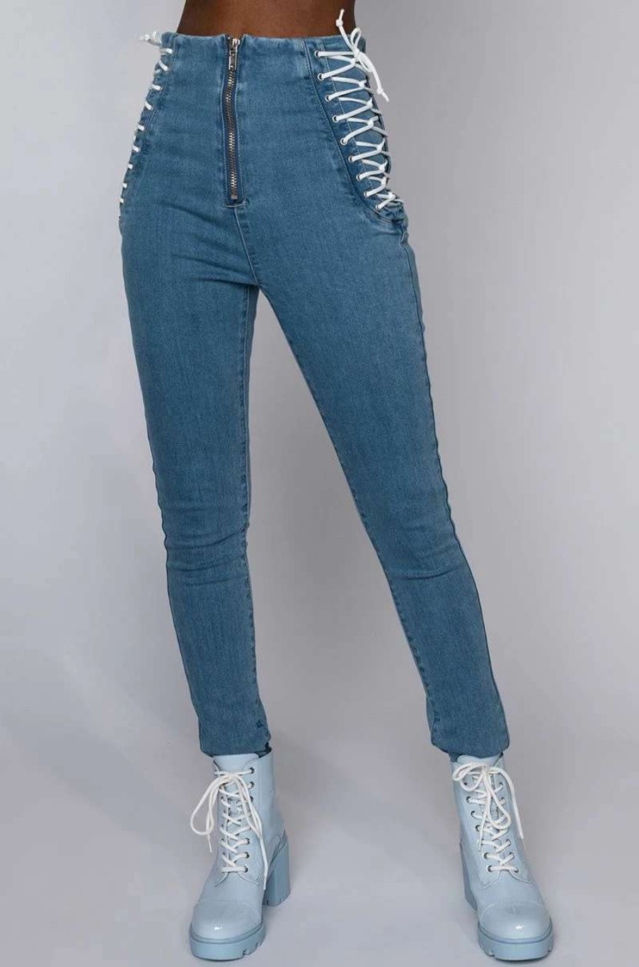 Denim * | Margot Lace Up Skinny Jeans