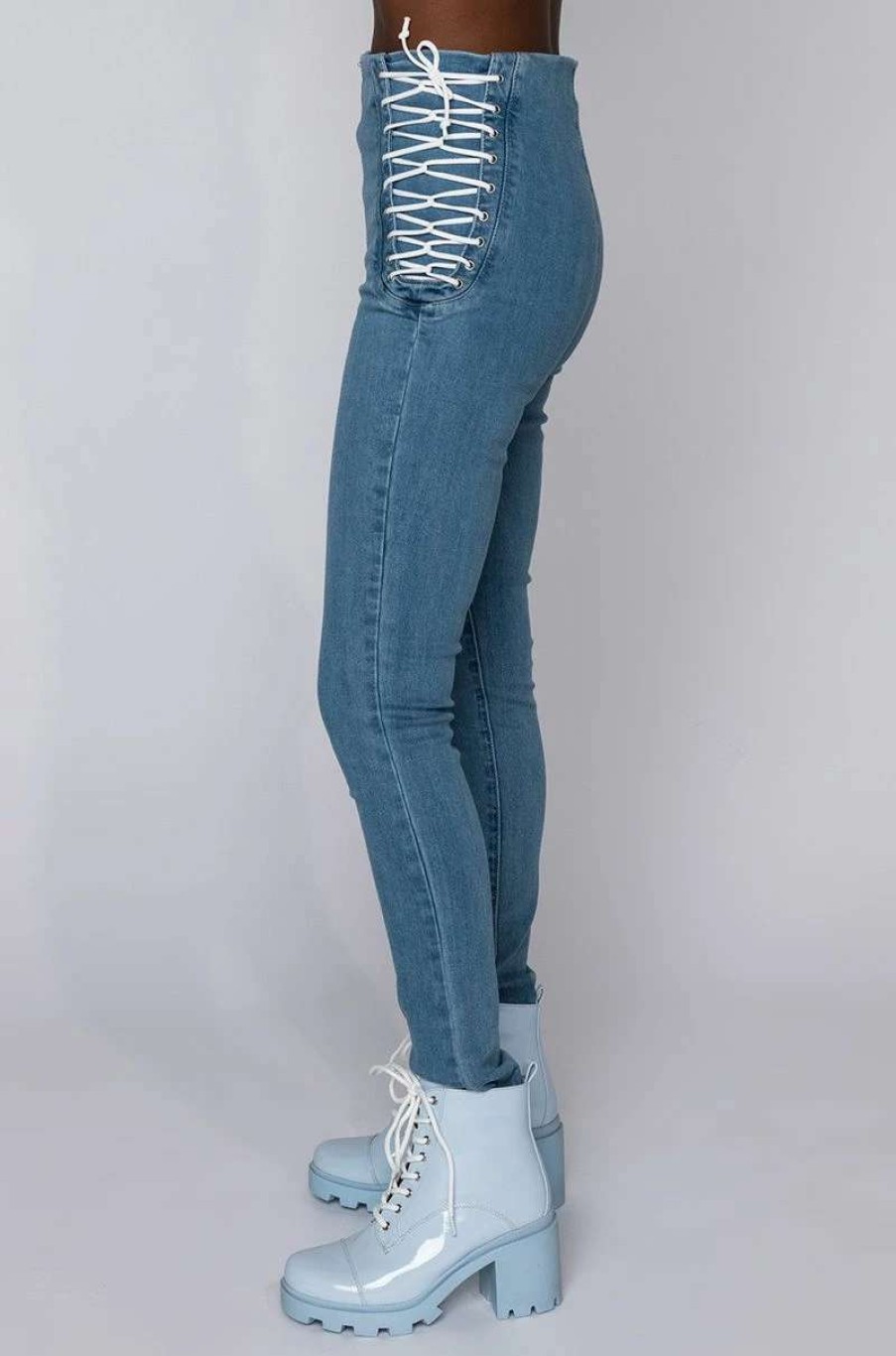 Denim * | Margot Lace Up Skinny Jeans