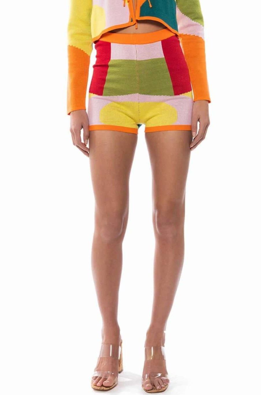 Two Piece Sets * | Donna Knit Booty Short Orange Multi