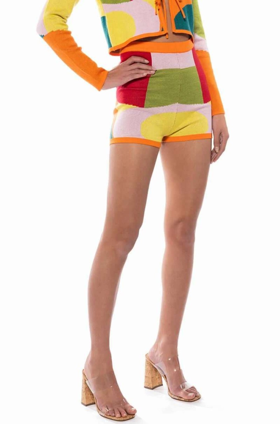 Two Piece Sets * | Donna Knit Booty Short Orange Multi