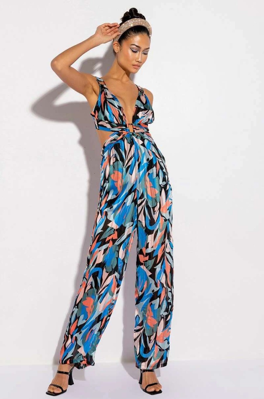 Rompers & Jumpsuits * | Girl Please Wide Leg Jumpsuit Blue Multi