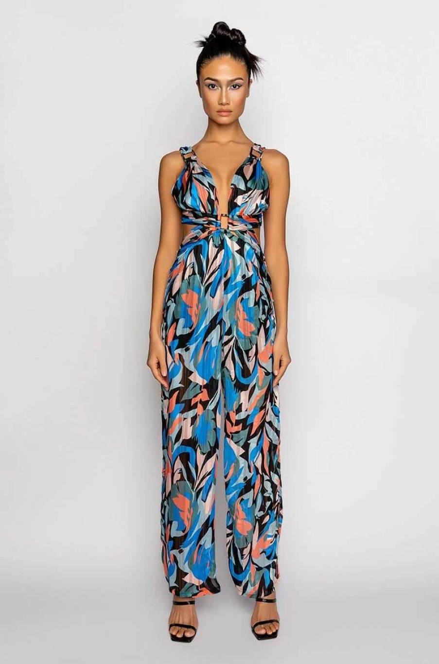 Rompers & Jumpsuits * | Girl Please Wide Leg Jumpsuit Blue Multi