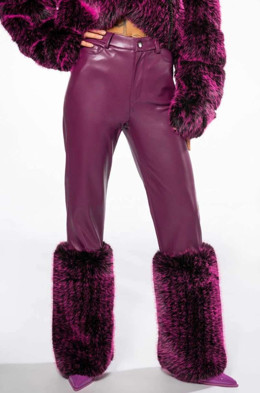 Two Piece Sets * | Giulia 3D Faux Leather Fur Pants Purple